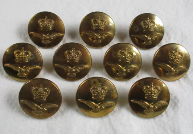 10x RAF:"ROYAL AIR FORCE OFFICER'S BRASS GREATCOAT BUTTONS" (23mm, 1950's Era)