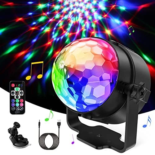 Boule Disco 360° Rotation Boule à Facette Commande Vocale Lampe de Scène Coul...