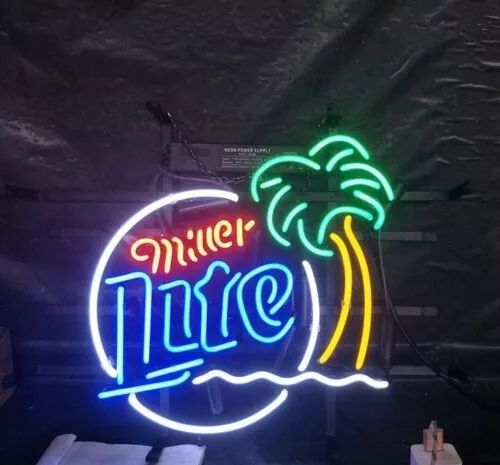 Neon Light Sign Lamp For Miller Lite Beer 17"x14" Palm Tree Windows Pub Bar Open