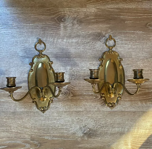 Vintage Brass Candle 2 Light Wall Sconces - Pair