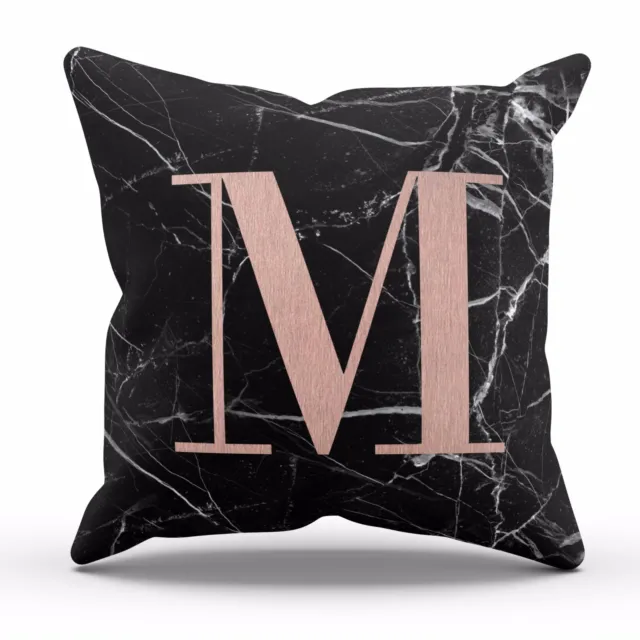 Personalised Marble Cushion With Initials Letter Mineral Texture Square Cover