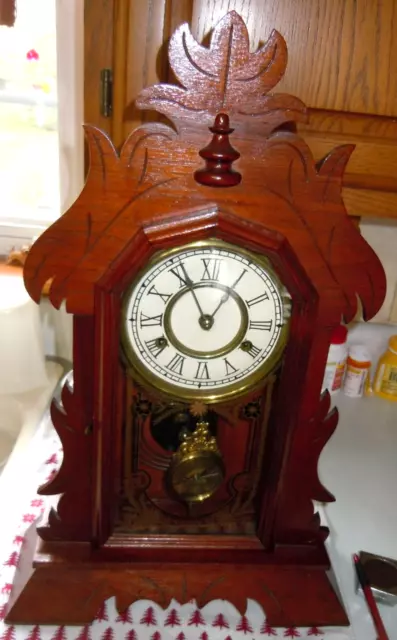 Antique 8 Day Mantle Clock Works Pendulum And Key Included