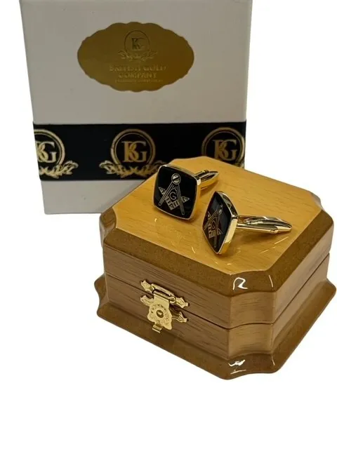 Masonic 24k Gold Clad Cufflinks Luxury Gift Set Freemasons Masons Cuff Links