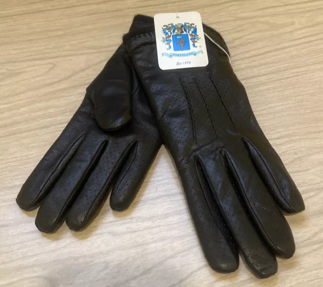 portolano leather and cashmere gloves NWT Black