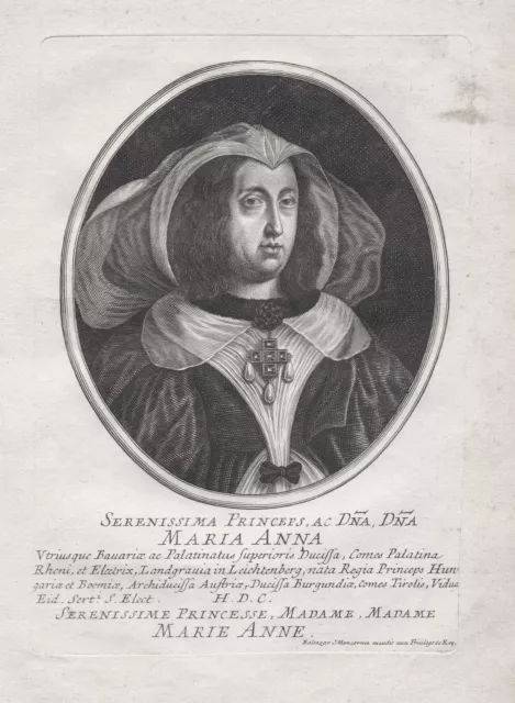 Maria Anna Di Austria Erzherzogin Kurfürstin Baviera Ritratto Incisione