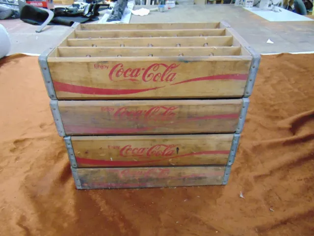 Lot of 4 antique old Vintage Red Wooden Bottle Coca-Cola Coke Crates