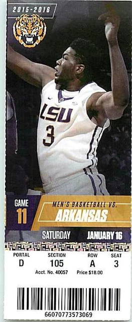 Ticket College Basketball Arkansas 2015 - 16  1.16 - LSU Tigers Ben Simmons