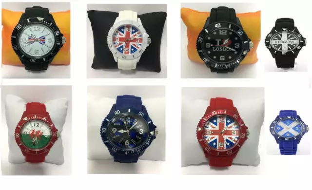 Union jack Unisex Relojes Esfera de Cuarzo Moda Goma Reloj