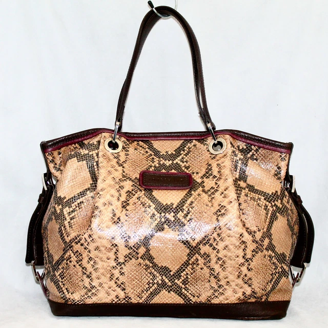 LONGCHAMP Tan Brown Snake Python Pleated Leather Satchel Side Belts & Buckles