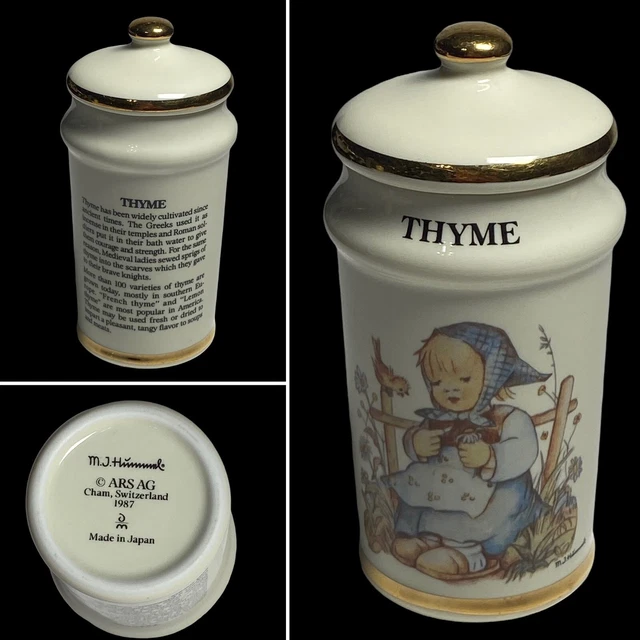VINTAGE MJ HUMMEL THYME SPICE JAR Danbury Mint Gold Trim Porcelain 1987