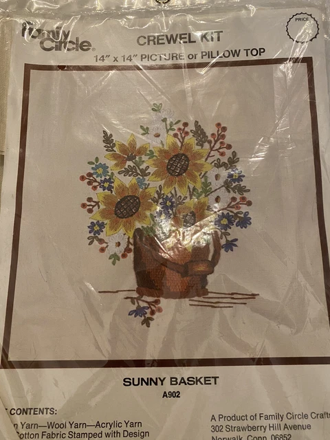 Kit de Agujas Family Circle Crewel Canasta Soleada Imagen o Top Almohada De Colección 1973