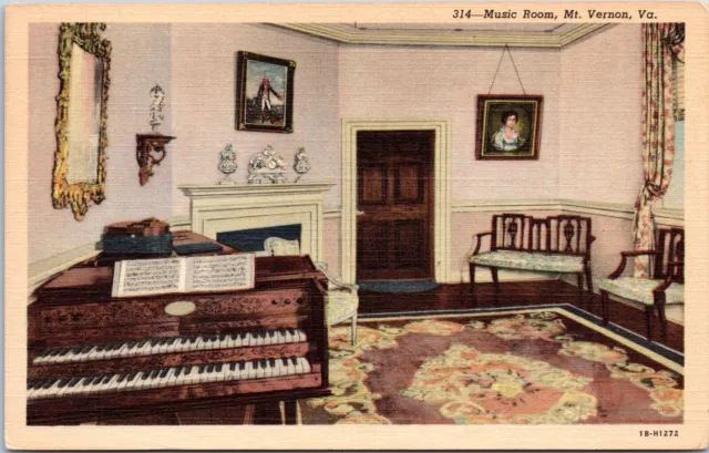 Music Room, Mt. Vernon, Virginia - 1931 Linen Postcard