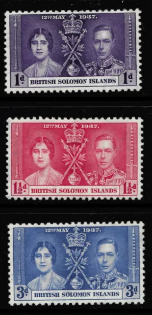 1937 Coronation Stamps From The British Solomon Islands Sg57-59. Mounted Mint.