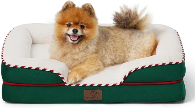 Small Orthopedic Dog Bed, Washable Bolster with Removable Cover, Antique Green