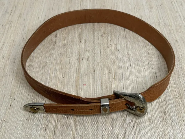 Vintage Ralph Lauren Leather Belt Western Wear With Solid Nickel Silver Sz 30