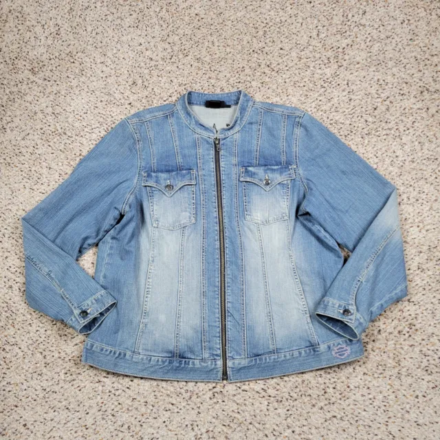 Harley Davidson Jacket Womens 2W Plus Size Blue Denim Motorcycle Biker Trucker