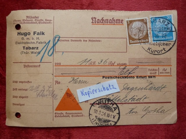 Karte, Tabarz Hugo Falk  1934