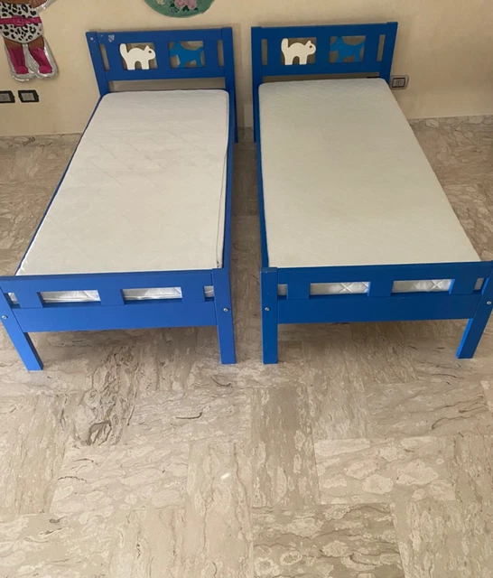 DUE LETTINI IKEA Kritter blu completi di doghe, materassi, 160X70