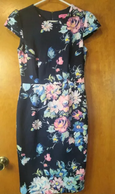 Betsey Johnson Women's Floral Scuba Dress 4 Navy Blue /Multi flowers