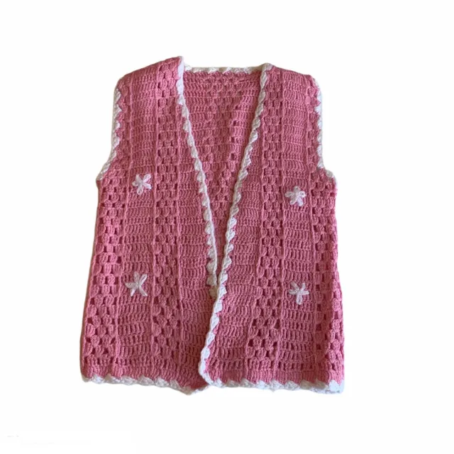 Gilet vintage lavorato a mano bambina cardigan camice vita rosa bambino 2-4 anni '80