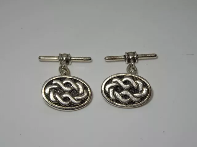 Attractive Celtic Style 925 Sterling Silver Oval Pair Of Cufflinks - 9.95g