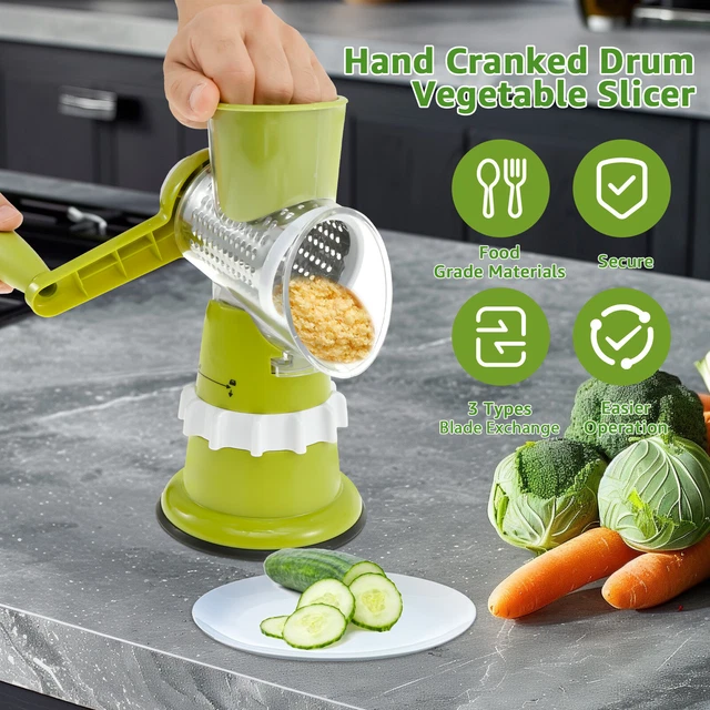 Green Rotary Cheese Grater & Vegetable Slicer - Manual Shredder with 3 Interchangeable Drums main image 1