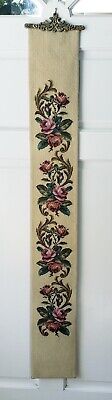 Vintage Needlepoint Floral Rose Door Bell Pull with Brass Hardware