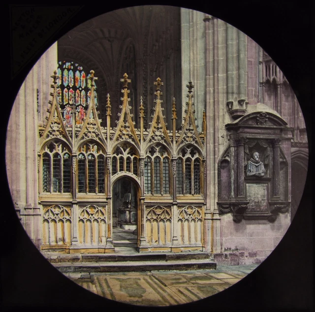 HANDFARBIGES Glas magische Laterne Rutsche WESTMINSTER ABBEY TRANSEPT C1890 FOTO