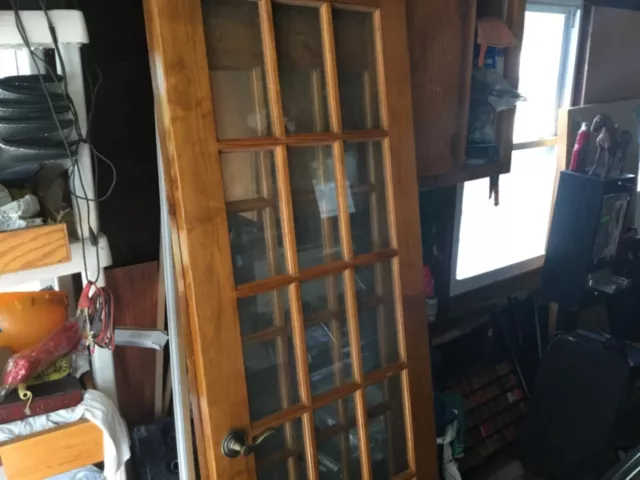 Antique Craftsman  Wood Entry Door 15 Pane Glass Brass Hdwe Patina 32x75