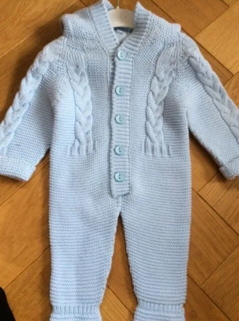 Baby Girl Spanish Style Heavy Knit Romper  - Outer wear - Baby Blue & Navy SALE