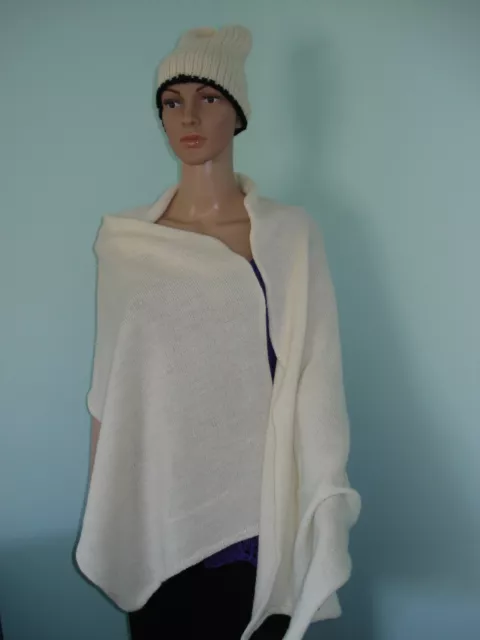 Cream white Hand  knit 100%Merino wool alpaca scarf/hat set Women's 75"x20"