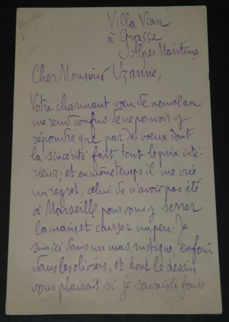 Camille MAUCLAIR - LETTRE AUTOGRAPHE SIGNÉE à Octave UZANNE à Grasse