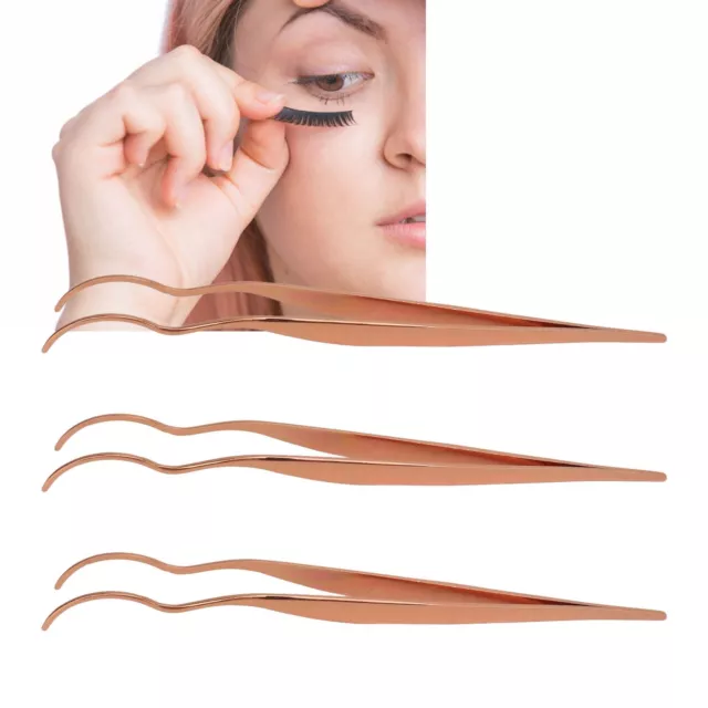 3PCS Eyelash Tweezer Rose Gold électrolysé Widen Tip Curved Eyelash Extension Tw 2