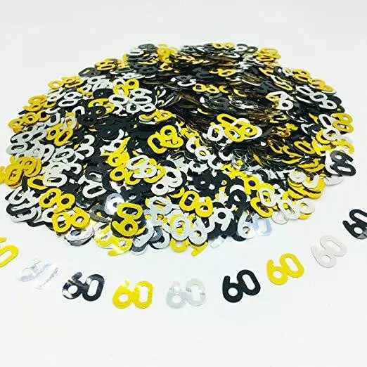 Party Table Confetti Decorations Black Gold & Silver 60th Birthday Age Sprinkles