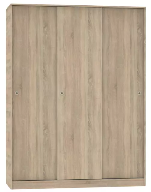 Armario ropero de 3 puertas correderas y estantes color roble 150x200 2