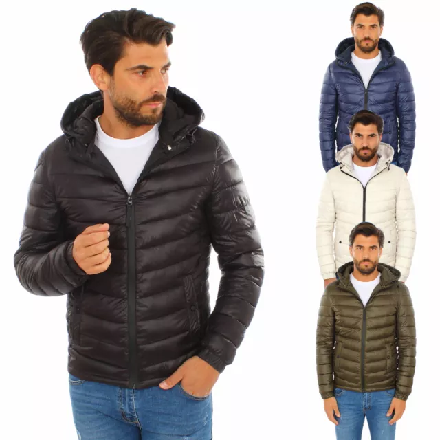Piumino Uomo 100 Grammi Cappuccio Removibile Slim Fit Giubbotto Leggero Giubbino