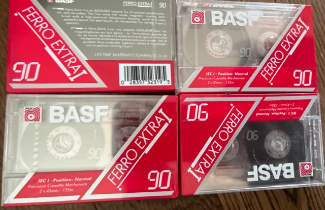 4 Confezione BASF Ferro Extra I 90 Minuto Vuoto Audio Cassetta Nuovo Sigillato