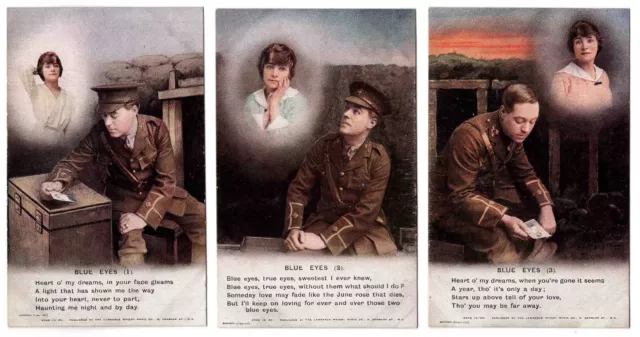 Set of 3 Unused WW1 Bamforth Songs Series Postcards - BLUE EYES  4873/1-3