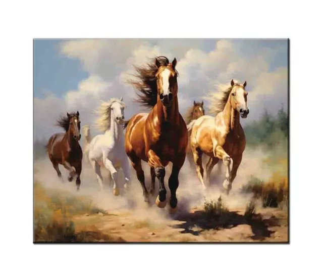 Animals Horses Group Artwork Oil Painting Printed On Canvas Home Art Wall Decor