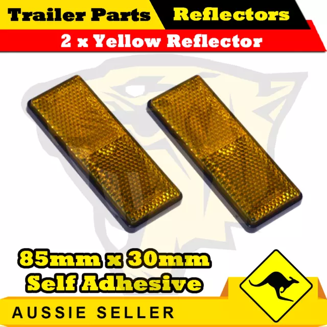 2 x Yellow 85mm x 30mm Self Adhesive Reflectors-Superior Trailers