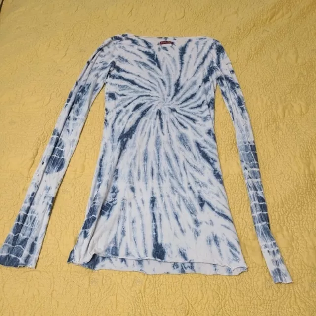 Hard Tail Top XS Tie Dye Long Sleeve Tee Tshirt Cotton Forever Blue Y2K Holes