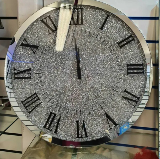 Silver Crushed Diamonds Wall Clock Bling Stylist Modern Italian 60cm 2