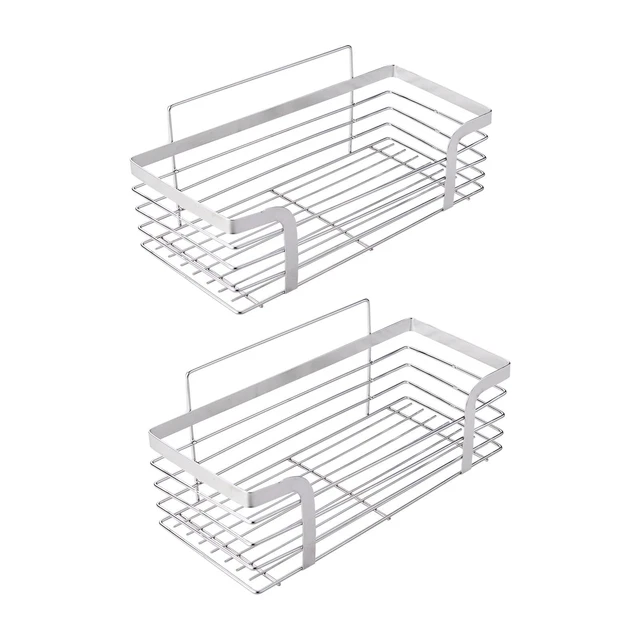 Pickpiff Mensoladoccia senza foratura, supporto per shampoo e cestello, da appendere, per bagno, organizer con 4 ganci, 31,2 x 10,5 cm