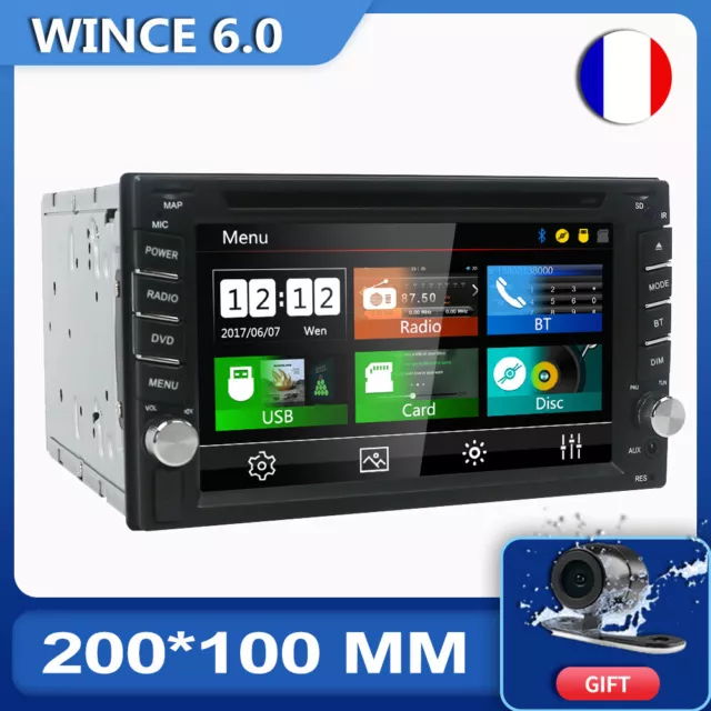 6.2" Double 2Din Autoradio CD DVD Player GPS Navi Sat BT Lien miroir USB Camera