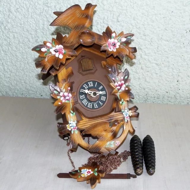 Hubert Herr Black Forest 1 Day Cuckoo Clock Wood Carving Mechanical Hand Painted 2