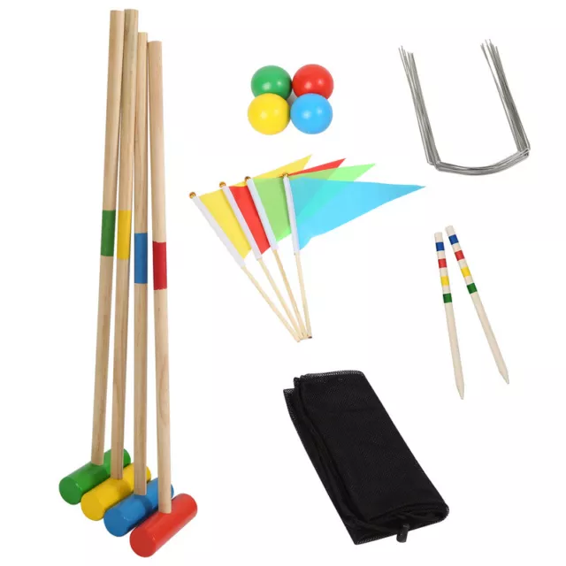 Krocket Holz Spielzeug Set Kinder Croquet Gartenspiel Spielset 4 Spieler Spiel