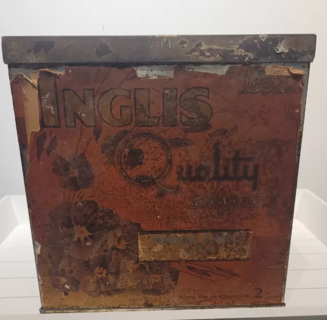 SHOP DISPLAY TIN INGLIS Quality Biscuits Tin Belfast 1-5-1956  2' & 1'-1 d