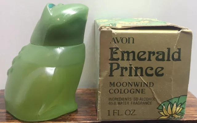 Vintage 1970’s Avon Emerald Prince Green Glass Frog Cologne Bottle Decanter