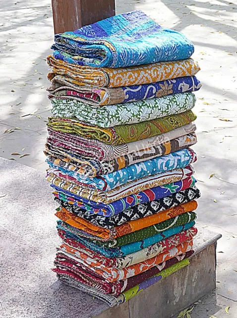 Wholesale lot of Reversible Kantha Twin Quilt Indian Vintage Handmade Blanket 2