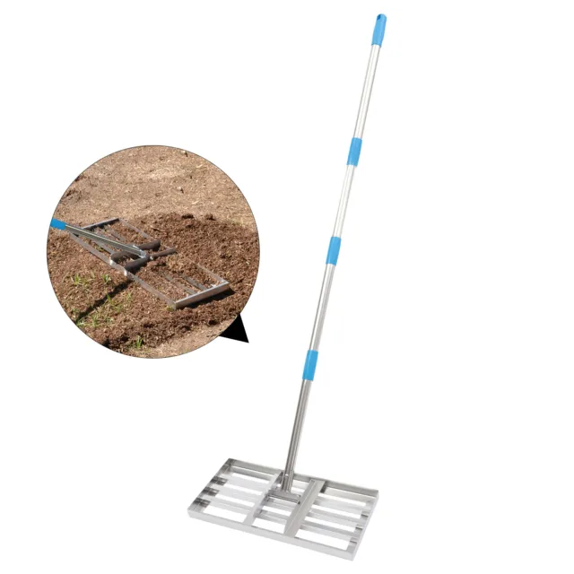 LEVELING LAWN RAKE Stainless Steel Lawn Soil Leveling Tool Long Handle ...